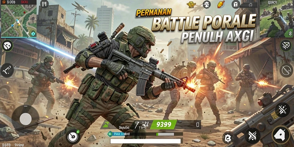 Tampilan aksi pertempuran seru dalam gameplay Battle Royale