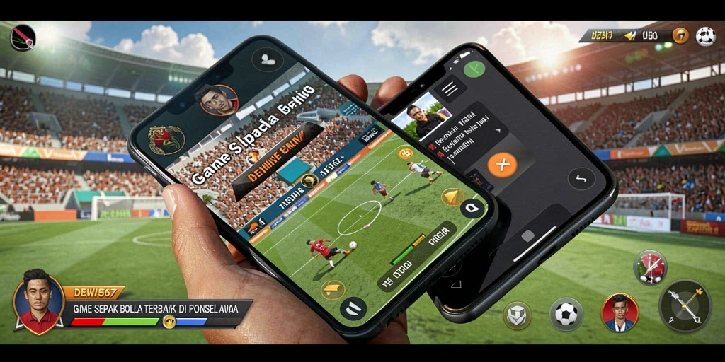 Screenshot gameplay DEWI567 menunjukkan aksi seru di lapangan sepak bola.