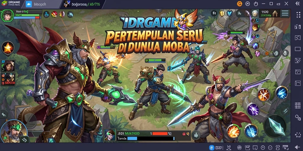 Tampilan gameplay seru dan kompetitif dalam IDRGAME di arena MOBA.