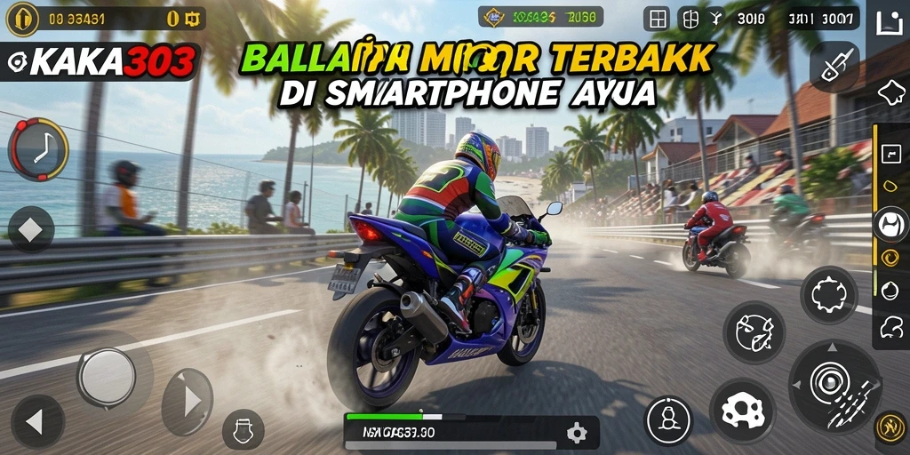 Tampilan gameplay KAKA303 yang mendebarkan dan penuh aksi balapan motor.