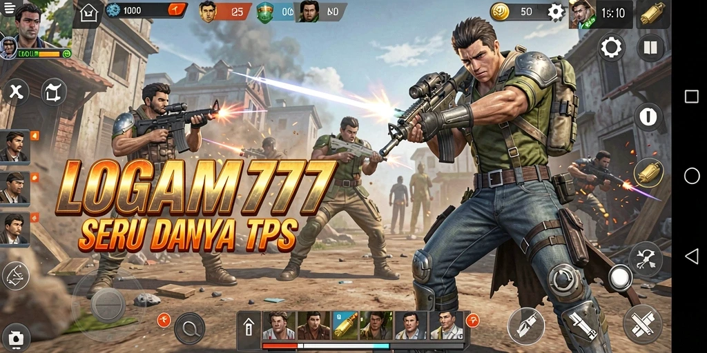 Screenshot utama LOGAM777 menampilkan aksi seru dalam gameplay TPS.