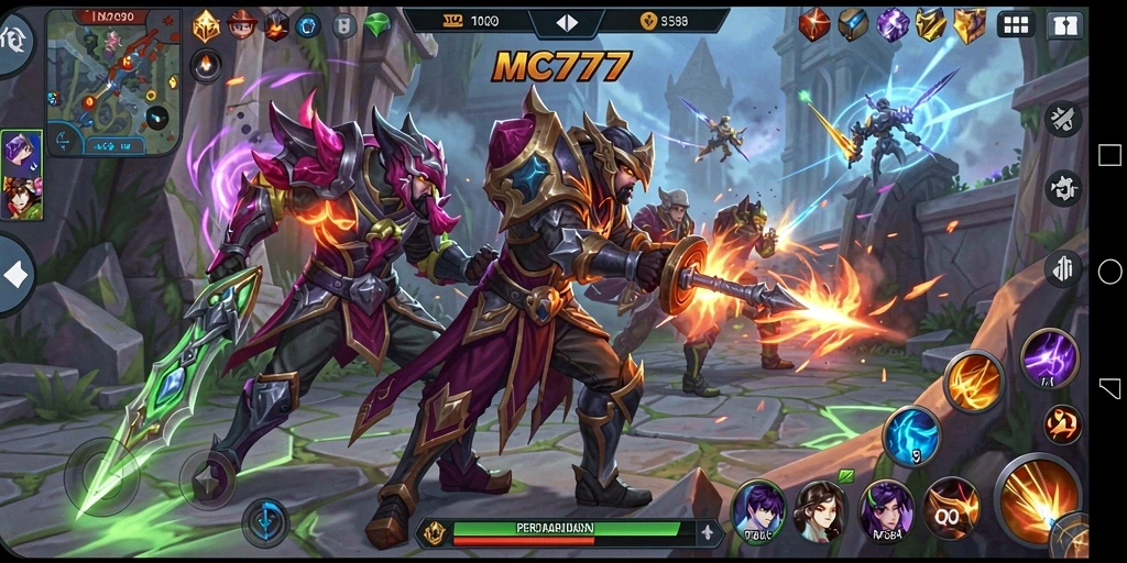 Tampilan mendebarkan dari gameplay MOBA di MC777.