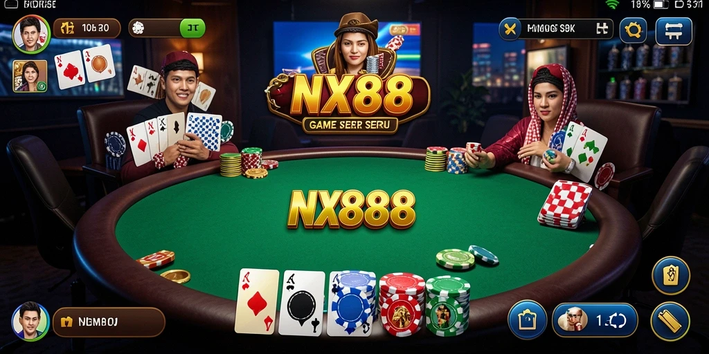 Tampilan gameplay seru Poker di NX888 yang menegangkan.