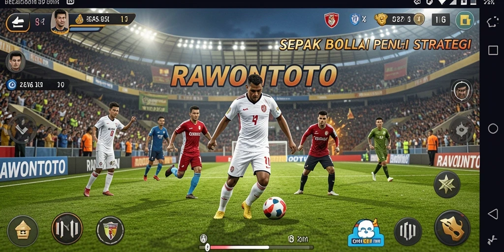 Tampilan gameplay dinamis di lapangan sepak bola.