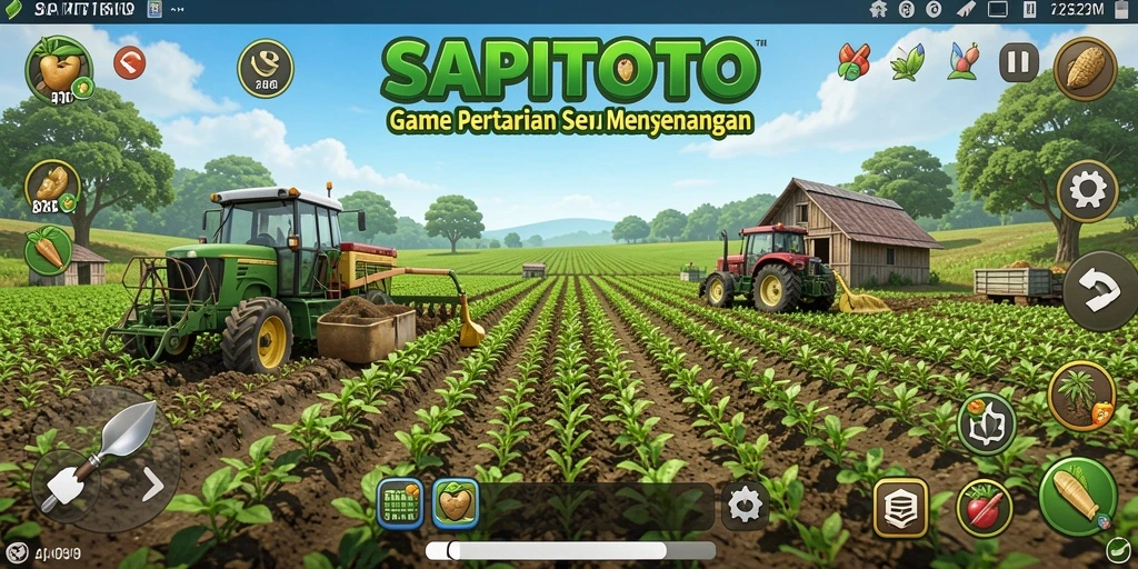 Screenshot menunjukkan gameplay seru dan kegiatan bertani di SAPITOTO.