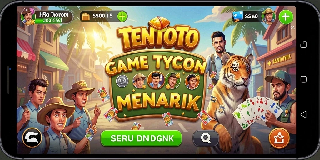 Screenshot permainan TENTOTO yang menampilkan pengelolaan bisnis yang seru.