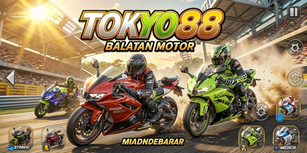 Screenshot TOKYO88 menampilkan aksi balapan motor yang intens di jalanan Tokyo.