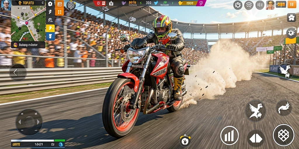 Tampilkan gameplay balapan motor yang menantang dan seru.
