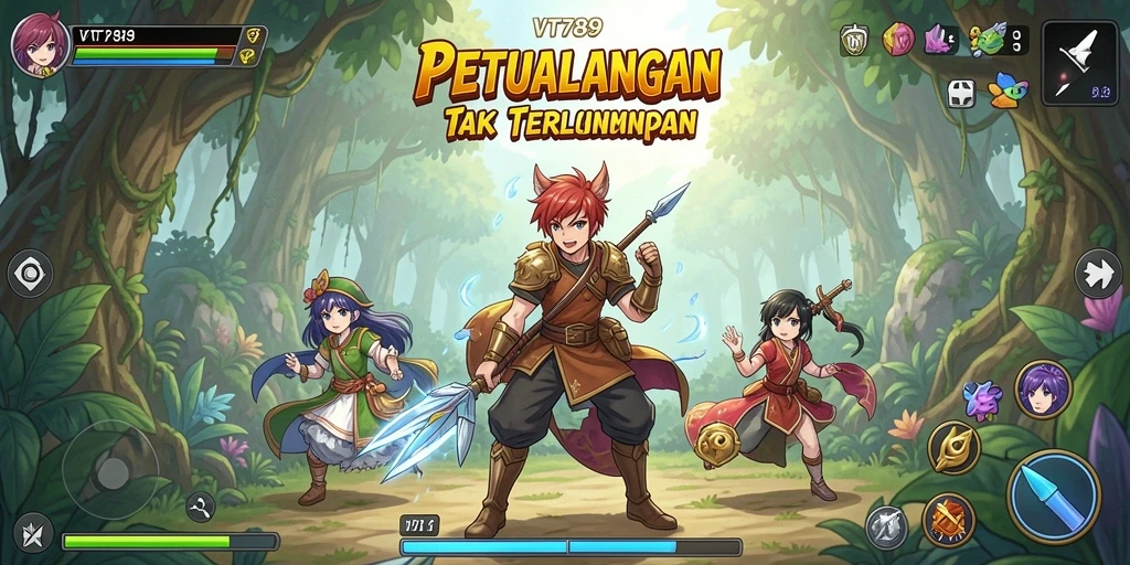 Screenshot gameplay VT789 menunjukkan pertarungan karakter Anime yang dinamis.